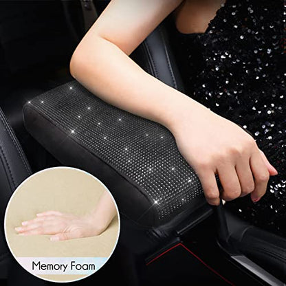 SEG Direct Diamond Auto Center Console Cover, Bling Car Armrest Cover, Memory Foam Armrest Cushion Pad with Crystal Rhinestones, Universal Seat Box Cover, Black Diamond - color: Black Diamond