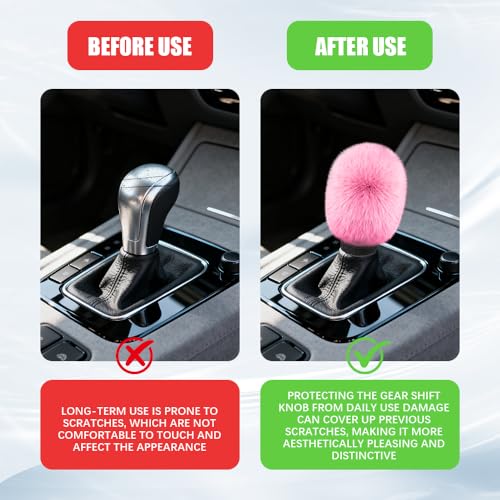 2PCS Plush Car Gear Shift Knob Cover & Handbrake Cover, Shift Knob Protector, Soft Fluffy Gear Handbrake Protective Sleeves, Shifter Lever Brake Handle Warm Plush Set for Cars (Pink) - color: Pink
