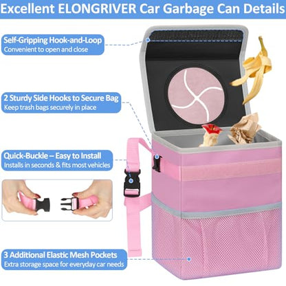 ELONGRIVER Car Trash Can for SUVs, Trucks, Vans - Pink, 2 Gallons Capacity, Leak-Proof Liner, Utility Clasps, Cute Design - color: Pink, size: 2 Gallons