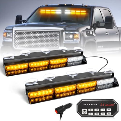 HLauto 604N Emergency Dash Strobe Lights: 2x16.8 inch Amber Security Light w/Take Down, 48 LED Safety Flashing Warning Hazard Interior Windshield Visor Light Bar for Trucks Vehicles - color: #02 Amber