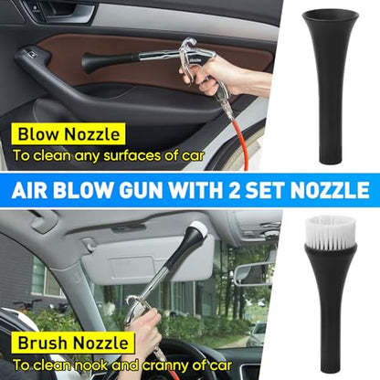 MYPIN Car Cleaning Gun, 6-9.2Bar, High Pressure Air Blow Gun with 2 Set Nozzle&Towel, Interior Car Cleaning for Vehicle Upholstery Carpet Seat - color: Black