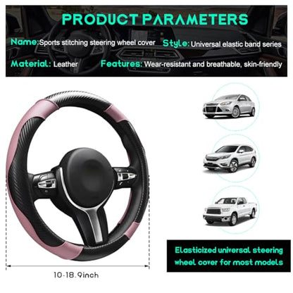 Car Steering Wheel Cover, 15 inch Carbon Fiber Microfiber Leather Elastic Steering Wheel Protector, Breathable Anti-Slip Comfortable Steering Wheel Covers for Most Cars (Black&Pink) - color: Black&Pink