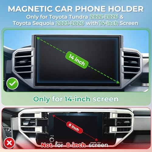 Car Phone Holder for Toyota Tundra 2022-2026 & Sequoia 2023-2026 (Only for 14-Inch Screen) 360° Rotation Magnetic Cell Phone Mount, Compatible with Magsafe, Does Not Affect Air Vent - style: Fit for 22-26 Tundra & 23-26 Sequoia, 14-Inch