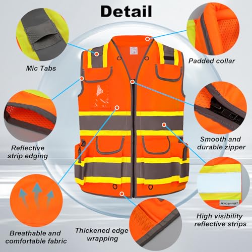 HYCOPROT Reflective Safety Vest Class 2 High Visibility Heavy Duty Construction Vest with Padded Neck,Meet ANSI/ISEA Standard - color: Orange, size: Small