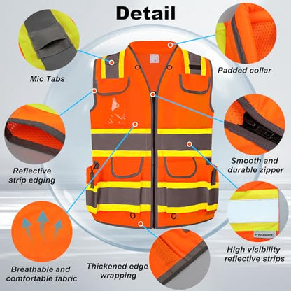 HYCOPROT Reflective Safety Vest Class 2 High Visibility Heavy Duty Construction Vest with Padded Neck,Meet ANSI/ISEA Standard - color: Orange, size: XX-Large
