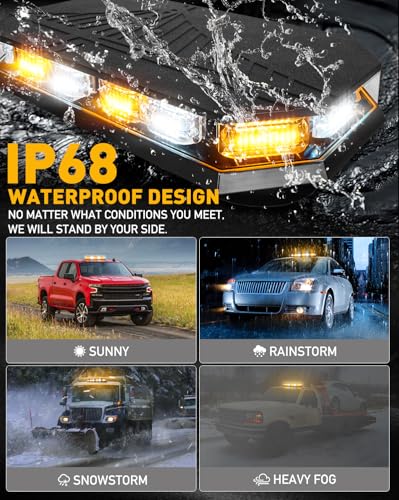 HLauto 406D Rooftop Emergency Strobe Lights Bar, 102 LED Amber White Mini Beacon Safety Flashing Warning Traffic Lights Bar w/Magnetic Base for 12-24V Trucks, Construction Vehicles, Snowplow, Cars - color: Amber/White