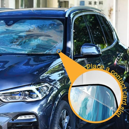 Windshield Sun Shade Beautiful Dolphins Jumped Front Window Block UV Shades Visor Reflective Retractable for Car SUV Trucks - color: F023