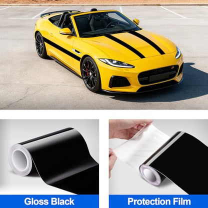Spurtar Gloss Black Vinyl Wrap 6 Inch x 20ft Air-Release Adhesive Car Vinyl Tape Chrome Delete Wrap Roll DIY Car Exterior Decoration Door Edge Guard Vehicle Detailing Paper 15CM x 6M - size: 6 in x 20 ft