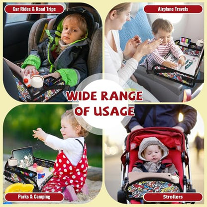 Kids Travel Tray for Airplane - Toddler Car Seat Table Tray, Road Trip Essentials for Boys & Girls, Carseat Lap Desk for Kids Road Trip Activities, Graffiti - color: Graffiti