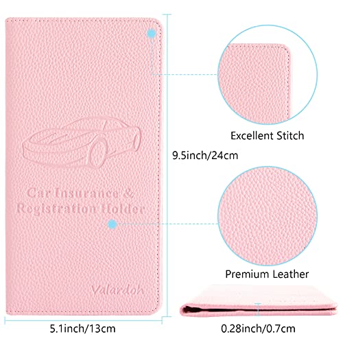 Valardoh Premium Car Registration and Insurance Card Holder, Car Document Holder for Cards, Driver License & other Essential Documents (Pink) - color: Pink