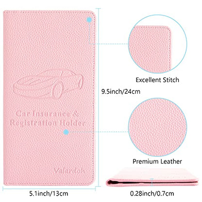 Valardoh Premium Car Registration and Insurance Card Holder, Car Document Holder for Cards, Driver License & other Essential Documents (Pink) - color: Pink