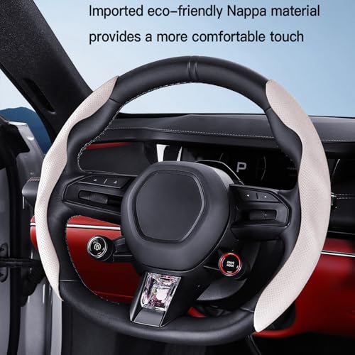 Car Steering Wheel Cover, Nappa Leather, Segmented, Anti-Slip, Odorless, Breathable, for General Motors, 14-15inch (White) - color: White