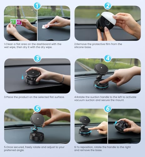 OANDYS for MagSafe Car Mount Charger 15W Fast Wireless Charging Magnetic Car Phone Holder, 82+LBS Strongest Suction, 3200gf Strongest Magnetic,360°Rotatable Stand for iPhone 17-12 Pro Max Plus Air