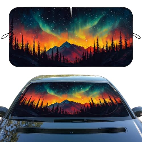 Aurora Car Window Sun Shield Northern Lights Mountain Forest Night Sky Front Window Sun Shade Block UV Rays Sun Shade Visor Protector for Sedan Truck SUV Accessories 59" L x 31.5" W - color: Aurora