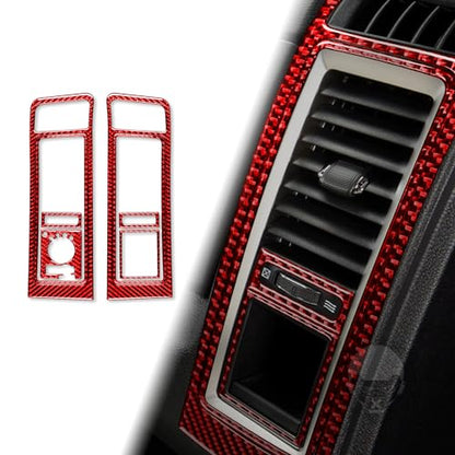 Premium Real Carbon Fiber Central Control Both Side Air Vent AC Outlet Frame Headlight Panal Covers Compatible with Dodge Ram 1500/2500/3500 2013 2014 2015 2016 2017 2018 Interior Accessories Red - color: Red 2