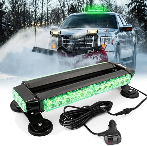 14.5'' 32 LED Emergency Strobe Rooftop Flashing Light Bar, Double Side Hazard Warning Beacon Safety Lights w/Magnetic for Tow Vehicles Firefighter Cars Trucks Traffic Security, Green - color: Green, size: 14.5''