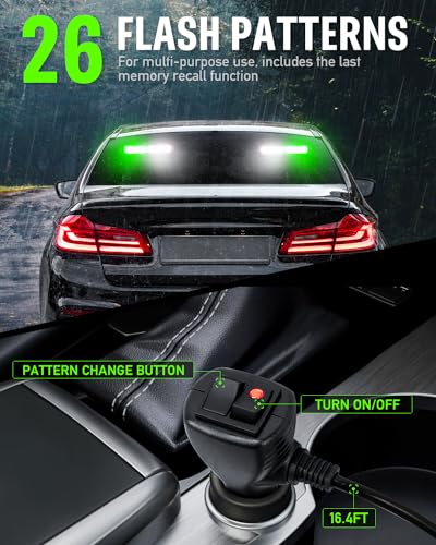HLauto 1002L Emergency Strobe Traffic Advisor Light Bar: 40LED Dash Safety Warning Flashing Front/Rear Windshield Visor Light for Construction Vehicle, Trucks (2x10.7inch, Green White) - color: #05 Green/White
