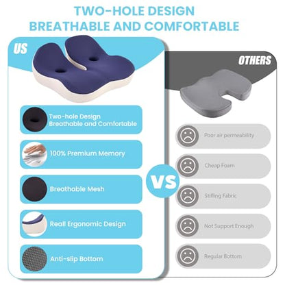 Seat Cushion,Office Chair Memory Cushion, Ergonomic Design, Relieve Sciatica and Long-Term Sitting Pain, Suitable for desks, car Seats, Games, wheelchairs - color: Blue