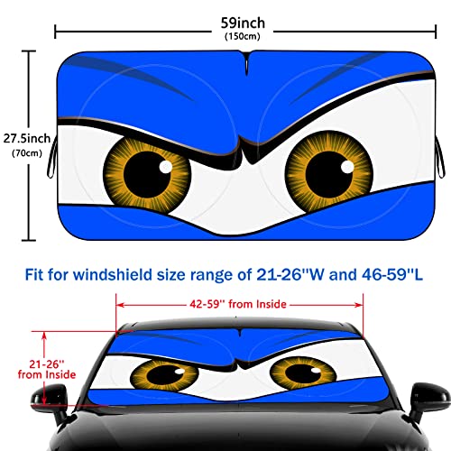 Car Windshield Sun Shade, Funny Car Eyes Sun Visor, Wear-Resistant Black Tape, Foldable 59‘’x27.5‘’/63''x31.5'' - color: Angry Blue Eyes, size: Small