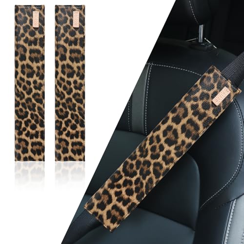 2-Pack Seat Belt Covers, Universal Car Seat Belt Pads Protector for Comfortable Driving, Relief Neck & Shoulder Pain, Fits All Cars & Backpack Straps (Leopard) - color: Leopard