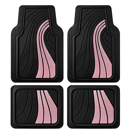 Road Comforts Car Floor Mats Full Set – Front & Rear Car Floor Mats with Aluminum Design, Anti-Slip Backing, All-Weather Protection, Trim-to-Fit Car Mats for Most Sedans, SUVs & Vans - Pink - color: Pink