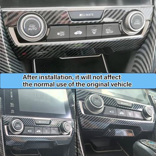 Car Central Console air Conditioning Panel Frame Compatible with Honda Civic Accessories 10th Gen 2016 2017 2018 2019 2020 2021 ABS Carbon Fiber Style Interior - color: Air Conditioning Panel Frame