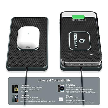 Wireless Charging Pad for Car, MOGAOPI 15W Type C Wireless Charger Car, PD20W Fast Car Charger Compatible with iPhone 16 Pro Max/15 Plus/14/13/12 AirPods Pro Samsung S23/S22/21 (30 cm Cable)