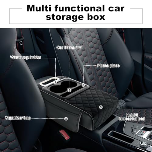 5-in-1 Arm Rest Cover Universal Armrest Storage Box Upgrade Memory Foam Console Cover with Cup for Car Phone Tissue Box Holder