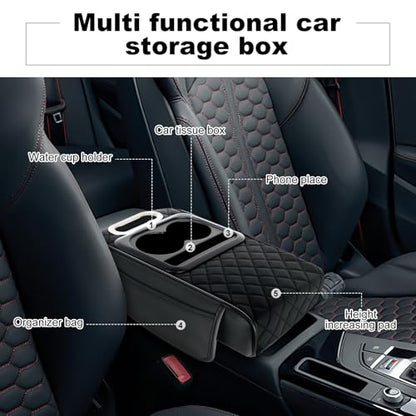 5-in-1 Arm Rest Cover Universal Armrest Storage Box Upgrade Memory Foam Console Cover with Cup for Car Phone Tissue Box Holder