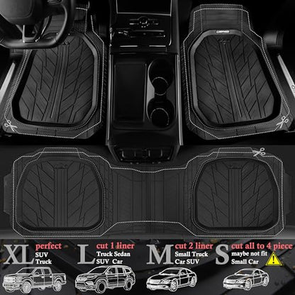 CAR PASS Leather Rubber Steering Wheel Cover 14 1/2” -15”,Tire Tread Pattern Design,Non-Slip Wear-Resistant, Heavy Duty Deep-Dish Car Floor Mats, Trim-to-Fit Car Mat,Fit for Steering Wheel Black - color: All Black Combo Sets 38