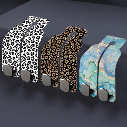 1 Pack Car Seat Headrest Hooks for Purses and Bags Camouflage Brown Cow Skin Bag Purse Holder for Car with Double Metal Hooks Car Purse Hanger Hanging Accessories - color: Camouflage Brown Cow Skin