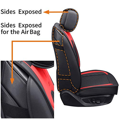 Aierxuan Front Car Seat Covers Women Leather Waterproof Universal for Rav4 Kia Sorento Pilot Hrv Ridgeline Odyssey Chr Ford Ranger Edge Chevy Equinox VW(2 PCS Front, Black-Red) - color: 2 PCS Front/Black-Red