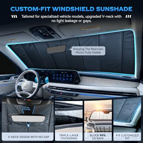 Windshield Sun Shade for 2015-2020 Cadillac Escalade/Escalade ESV, Chevrolet Suburban/Tahoe, GMC Yukon/Yukon XL, Custom Fit Accordion Folding Design Front Window Sunshade Blocks UV Heat - size: For 2015-2020 Escalade/Suburban/Tahoe/Yukon