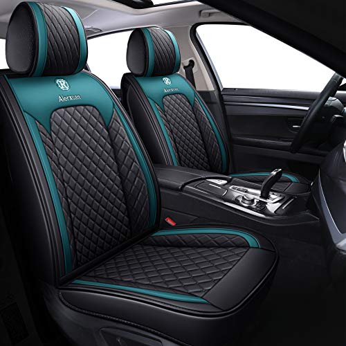 Aierxuan Car Seat Covers Full Set Leather Waterproof Universal for Nissan Altima Rogue Chevrolet Equinox CRV Camry 4Runner Civic Highlander Corolla Cruze Ranger Sentra (Full Set, Black-Green) - color: Full Set/Black-Green