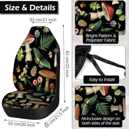 Riakrum 17 Pcs Mushroom Car Seat Covers Mushroom Car Accessories Full Set for Women Men Automotive Rear Front Seat Protector View Mirror Hanging Ornament Steer Wheel Belt Cover (Butterfly Mushrooms) - style: Butterfly Mushrooms