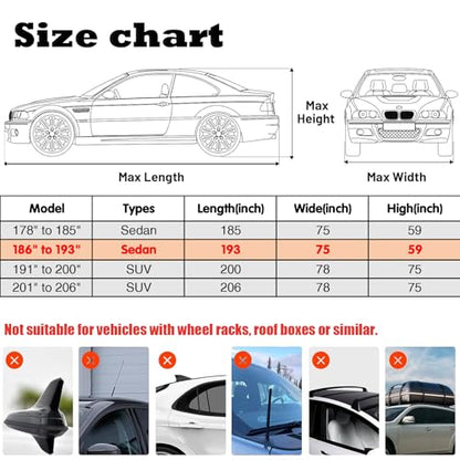 7 Layers Waterproof Heavy Duty Car Covers for Automobiles All Weather Season Anti-Hail UV Protection Snowproof Outdoor 11.7LBS Full Cover Universal Fit Sedan 186" to 193" - size: Sedan-Length (186"-193")