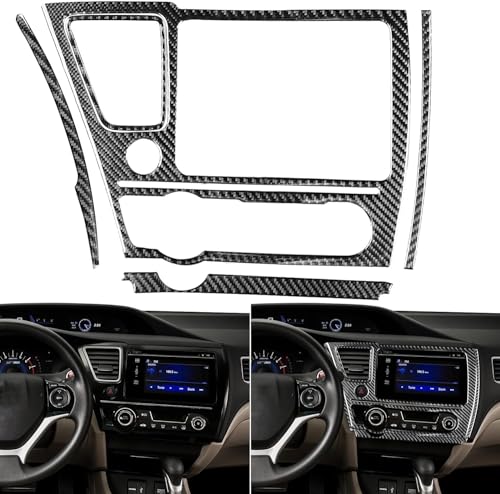 Real Carbon Fiber Car Center Console Air Vent Multimedia Navigation Screen AC Control Panel Interior Trim Sticker Cover Compatible with Honda Civic 9 Coupe/Sedan 2013-2015 Accessories Black - Kit - color: Center Console Multimedia Navigation Display Scree