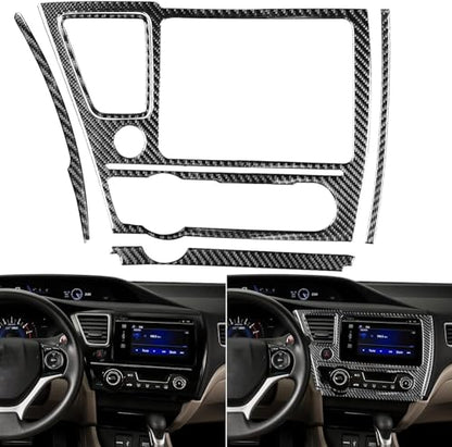 Real Carbon Fiber Car Center Console Air Vent Multimedia Navigation Screen AC Control Panel Interior Trim Sticker Cover Compatible with Honda Civic 9 Coupe/Sedan 2013-2015 Accessories Black - Kit - color: Center Console Multimedia Navigation Display Scree