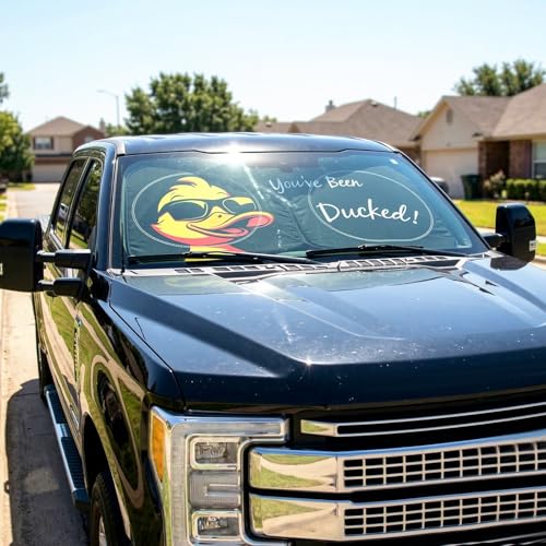 63"x28.5" Car Windshield Sun Shade with Storage Pouch, Stylish Printed Front Window Sunshade with Double Ring Frame, Universal Fit Foldable Heat Blocker & UV Protector for SUV, Sedan (Duck) - color: Duck