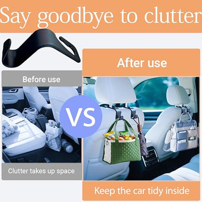 Car Seat Headrest Hook, Organizer Universal for Handbag/Purse/Gym Bag/Hat/Baby Gear/Groceries Car Accessories, Car Back Seat Headrest Hook (Black) (2)