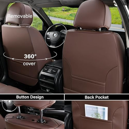 Coverado Car Seat Cover Full Set, Brown Seat Covers Front Seats Back Seat Covers, Nappa Leather Waterproof, Car Seat Cushion, Car Seat Protector Universal Fit Most Cars - color: Z-Brown, size: FullSet