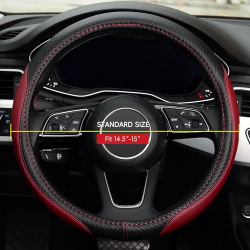 LABBYWAY Microfiber Leather Auto Car Steering Wheel Cover, Universal 15 Inch Anti-Slip Wheel Protector, Claret - color: Fiber Rose Red