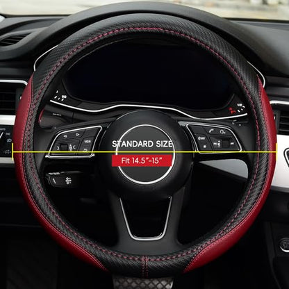 LABBYWAY Microfiber Leather Auto Car Steering Wheel Cover, Universal 15 Inch Anti-Slip Wheel Protector, Claret - color: Fiber Rose Red