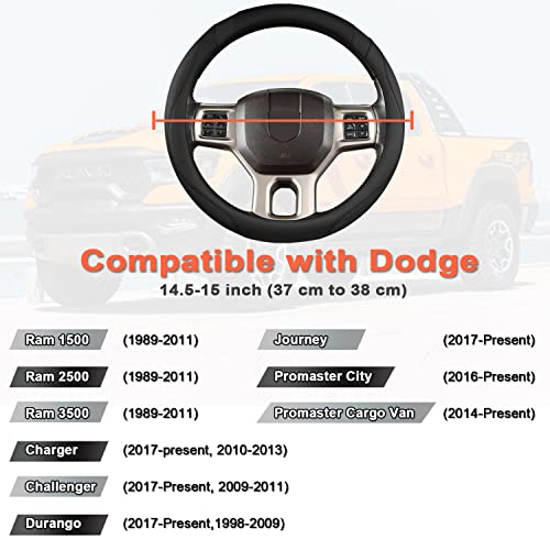 West Llama Customized Auto Car Steering Wheel Cover for Dodge 1989-2011 RAM 1500 2500 3500, Charger, Durango, Challenger (Black-Standard Size) - color: A-Black, size: Standard Size (14 ½''-15'')