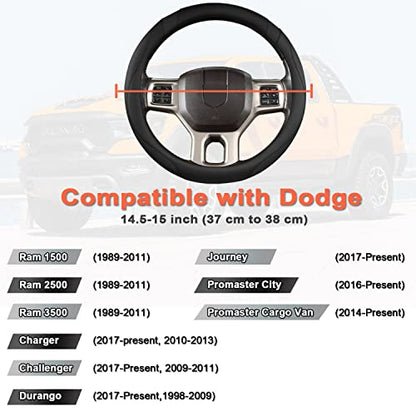 West Llama Customized Auto Car Steering Wheel Cover for Dodge 1989-2011 RAM 1500 2500 3500, Charger, Durango, Challenger (Black-Standard Size) - color: A-Black, size: Standard Size (14 ½''-15'')