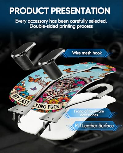 WOCOCN 2 Pack Car Purse Hook for Car Seat Headrest, Double-Sided PrintingPU Leather Purse Holder with Metal Hook, Cute Car Accessories for Women, Men (Car hook - Skeleton and Butterfly A) - color: Car hook - Skeleton and Butterfly A