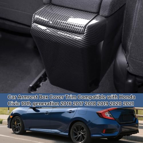 Car Armrest Box Cover Trim Decals Compatible with Honda Civic Accessories 10th Gen 2016 2017 2018 2019 2020 2021 ABS Carbon Fiber Style Interior(2 PCS) - color: Armrest Box Cover Trim