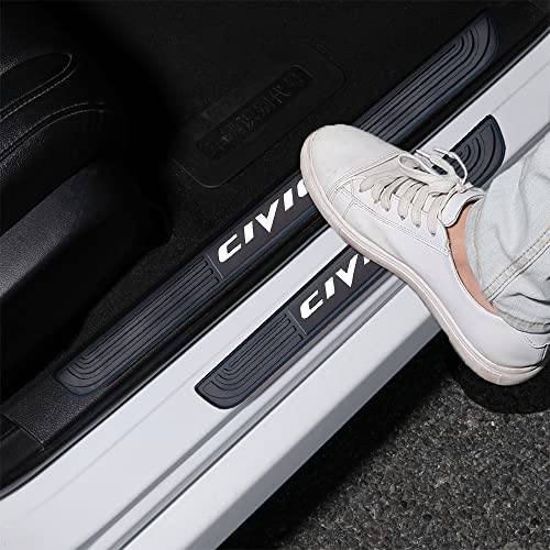 4pcs/Set Car Door Sill Plate Protectors - Black Soft Rubber Front/Rear Door Sill Scuff Plate Guard, Door Pedal Protector Stickers fit for Honda Civic (White) - color: white