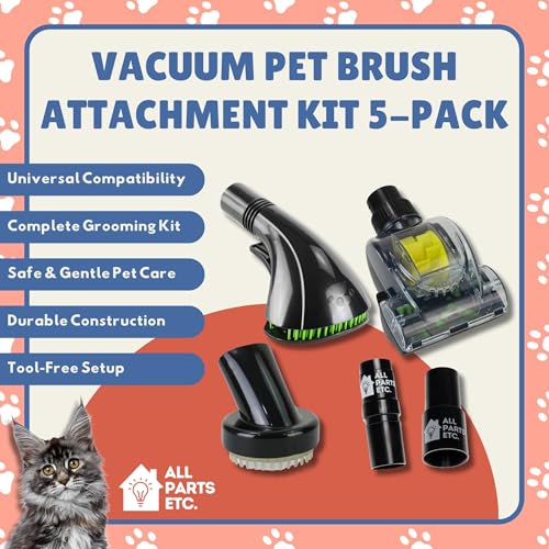 Vacuum Pet Brush Attachment Kit 5-Pack – Dog Grooming Tools with Turbo Brush, Massage Nozzle & 2 Adapters – Fits 1.25", 1.5", 1-3/8" Hoses – Compatible with Shop Vac, Shark, Miele, Bissell & More - color: 5-Pack Pets