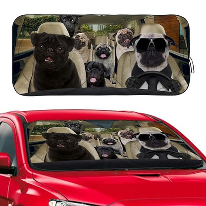 Pug Dog Windshield Sunshade for Car SUV Truck Foldable Uv Ray Reflector Front Window Sun Shade Visor Shield Cover -59" X 31" - color: Pug Dog